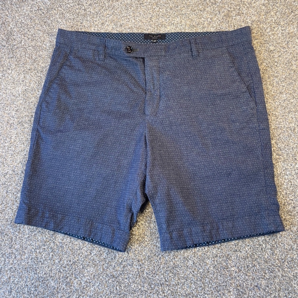 Ted Baker London Mens 36R Blue Micro Dot Chino Shorts Flat Front Casual Summer